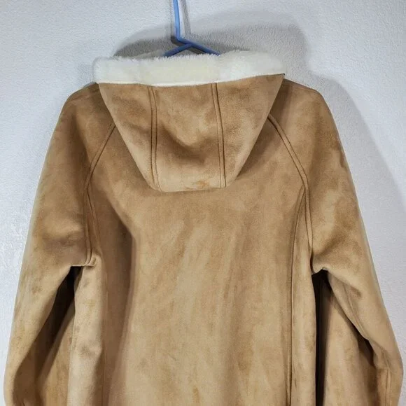 Relativity Womens  XL Tan Faux Suede Sherpa Lined Hooded Coat - Picture 6 of 9